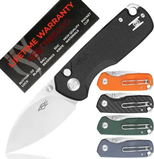 Firebird GANZO FH925-BK Small Pocket Folding Knife Button Lock D2 Steel Blade G10 Anti-Slip Handle with Clip Camping Outdoor EDC Utility Knife Best Gift for Men Women (Black)