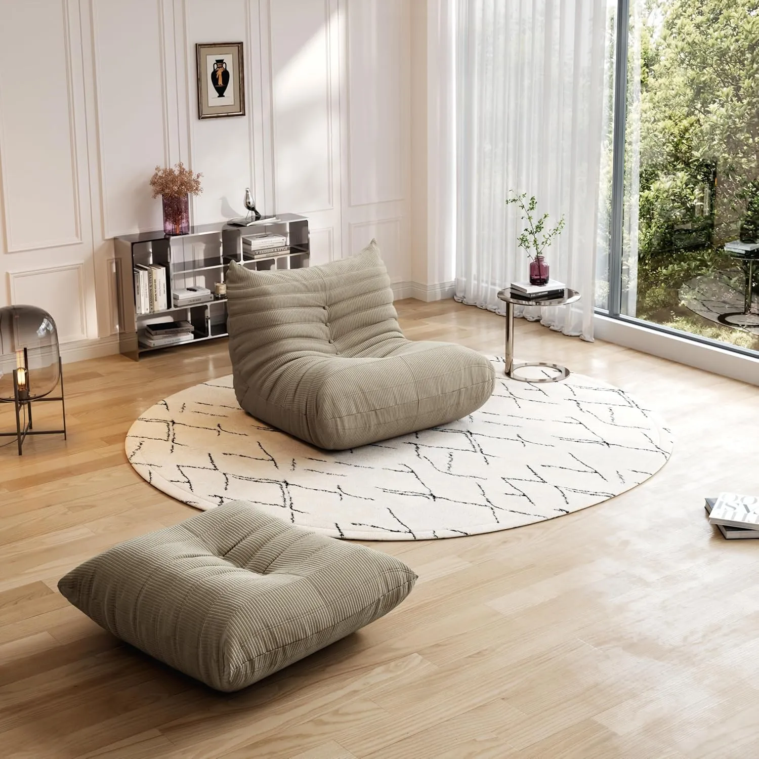 Fireside Chair Bean Bag Chair for Adults, Cozy Memory Foam Caterpillar Sofa Couch, Corner Relax Recliner Sofa, Armless Lazy Floor Sofa Couch Lounger Tatami Sofa for Living Room Bedroom Dorm Office