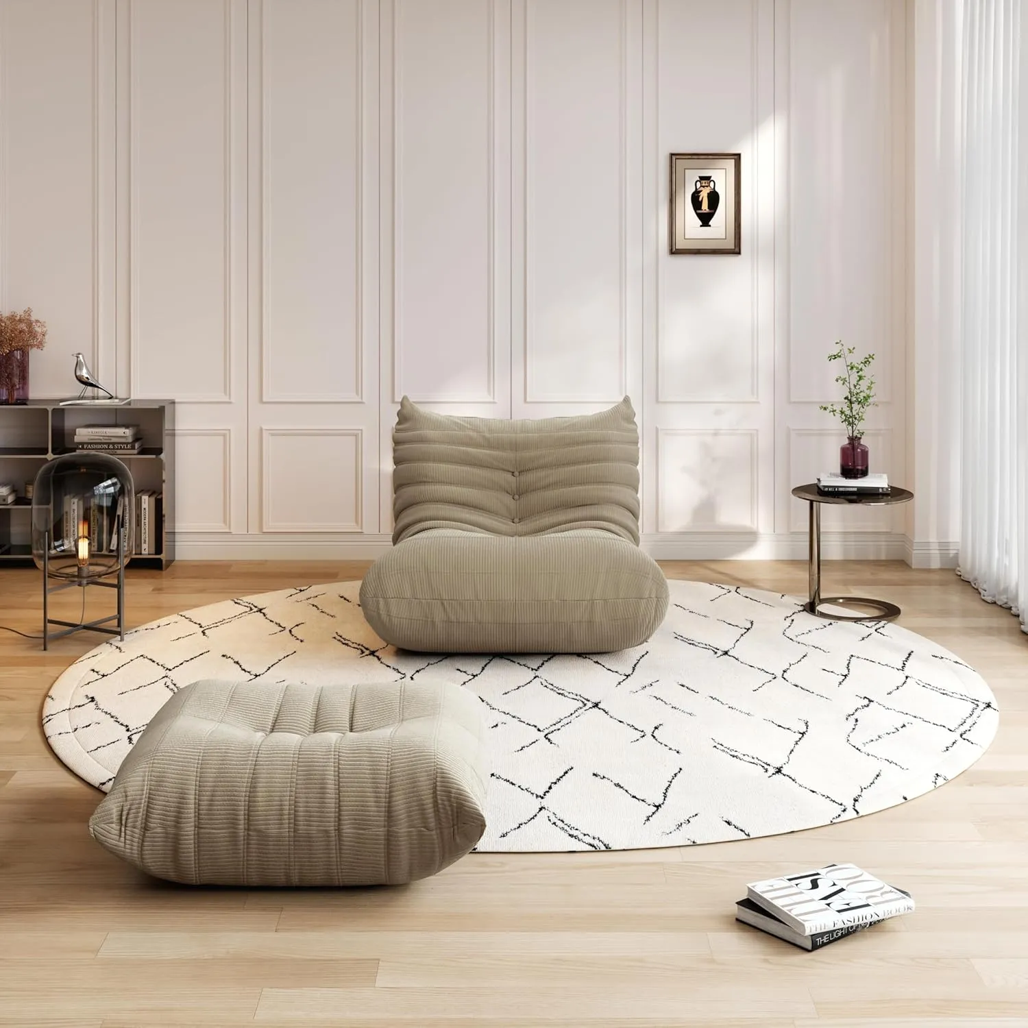 Fireside Chair Bean Bag Chair for Adults, Cozy Memory Foam Caterpillar Sofa Couch, Corner Relax Recliner Sofa, Armless Lazy Floor Sofa Couch Lounger Tatami Sofa for Living Room Bedroom Dorm Office