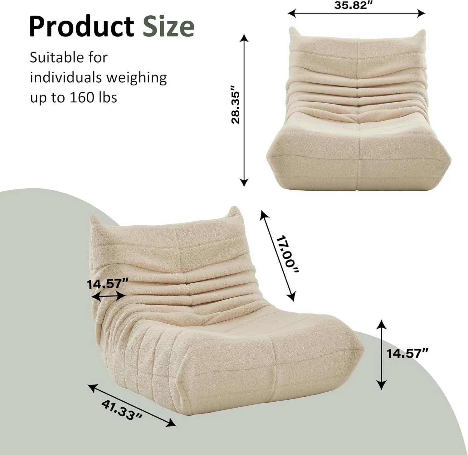 Fireside Chair, Modern Comfy Lambswool Bean Bag Chairs, Upholstered Lazy Floor Sofa Chair Relaxing Lounge Chair, Single Armless Lazy Corner Chair for Living Room, Bedroom, Office, Beige