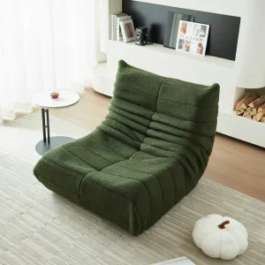 Fireside Chair, Modern Comfy Lambswool Bean Bag Chairs, Upholstered Lazy Floor Sofa Chair Relaxing Lounge Chair, Single Armless Lazy Corner Chair for Living Room, Bedroom, Office, Green