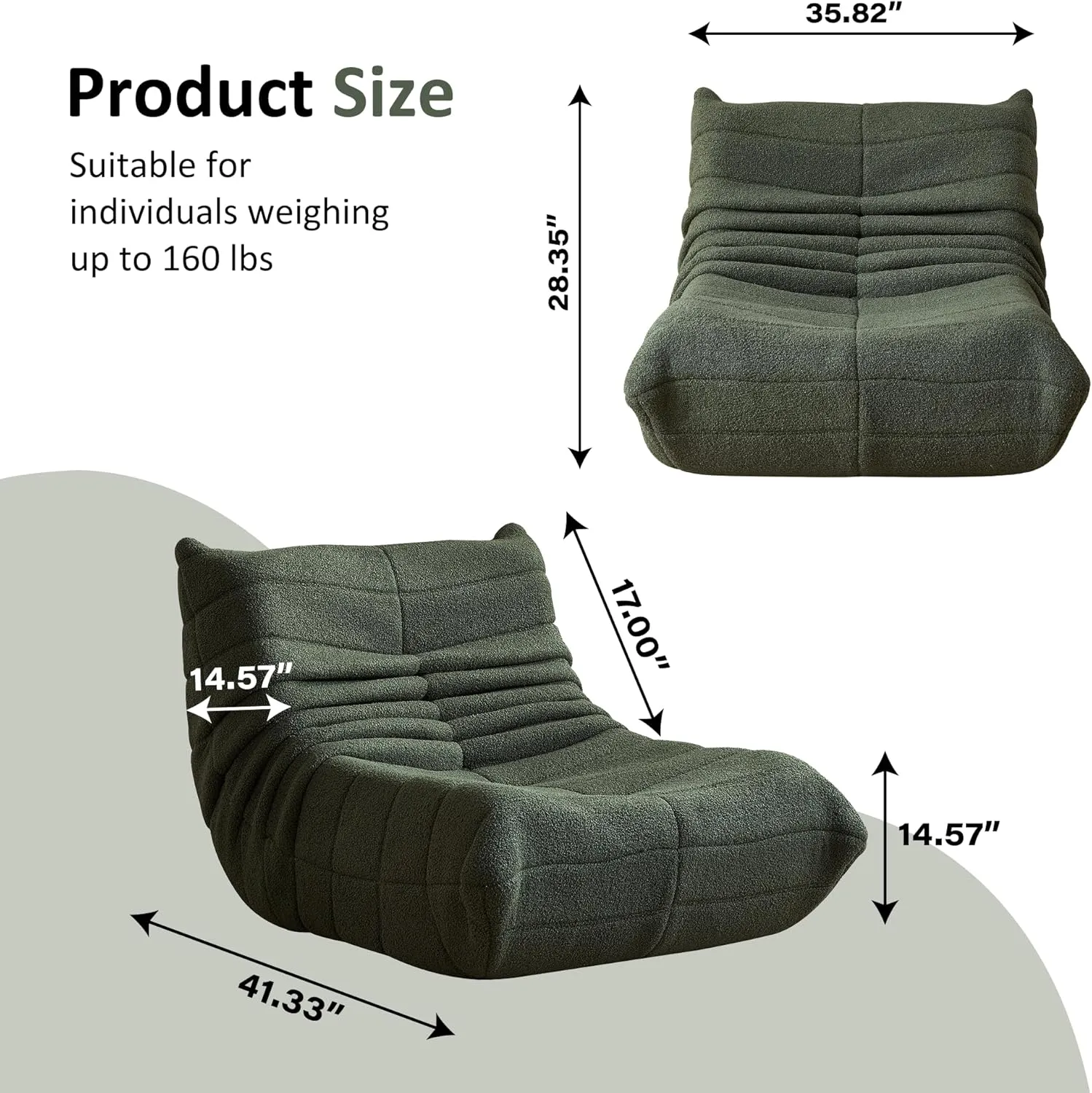 Fireside Chair, Modern Comfy Lambswool Bean Bag Chairs, Upholstered Lazy Floor Sofa Chair Relaxing Lounge Chair, Single Armless Lazy Corner Chair for Living Room, Bedroom, Office, Green