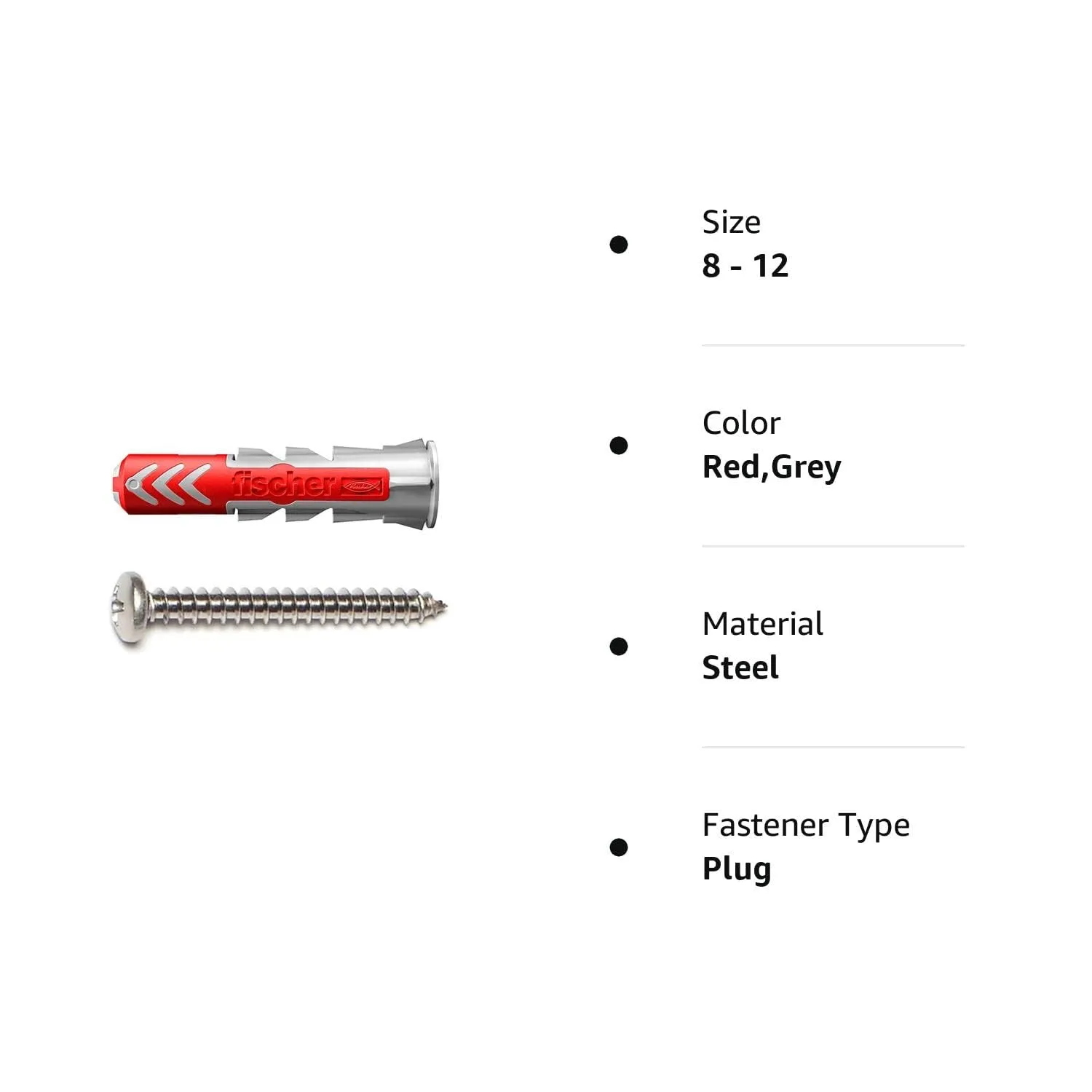 fischer DuoPower 5/16" x 1-5/8" S PH, 50 Plugs & 50 Screws, Powerful Universal Plug with Intelligent 2-Component Technology for Fastenings in Concrete, Bricks, Drywall, Chipboard, etc