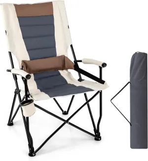 Fishing Chairs, Folding Camping Chair, Portable Lightweight Camp Chair with Lumbar Support, Padded Seat, Carrying Bag, Cup Holder, Outdoor Lawn Chair for Yard Fishing Travel, No Assembly Needed