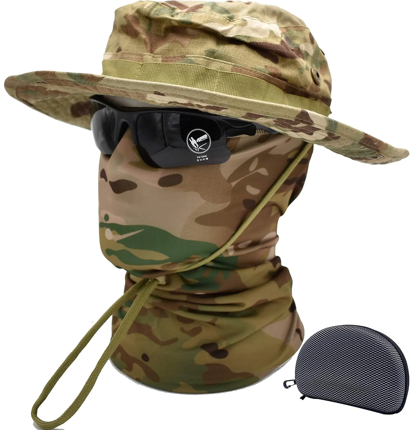 Fishing Hat Boonie Hat Tactical hat Camo Hats Balaclava Headband Glasses Set for Outdoor Sport Unisex