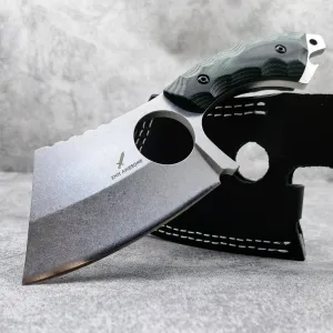 Fixed Blade Knife Heavy Duty, Full Tang Stone Wash Blade, G10 Handle, Creative Leather Sheath, for Hunting, Outdoor Survival, Camping, EDC