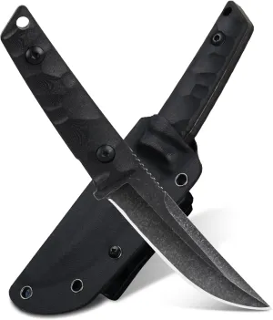 Fixed Blade Knife with Kydex Sheath, Full Tang Survival Hunting Knife 3.93in Blade Green G10 Handle for Outdoor Bushcraft Fishing Hiking Gifts for Men