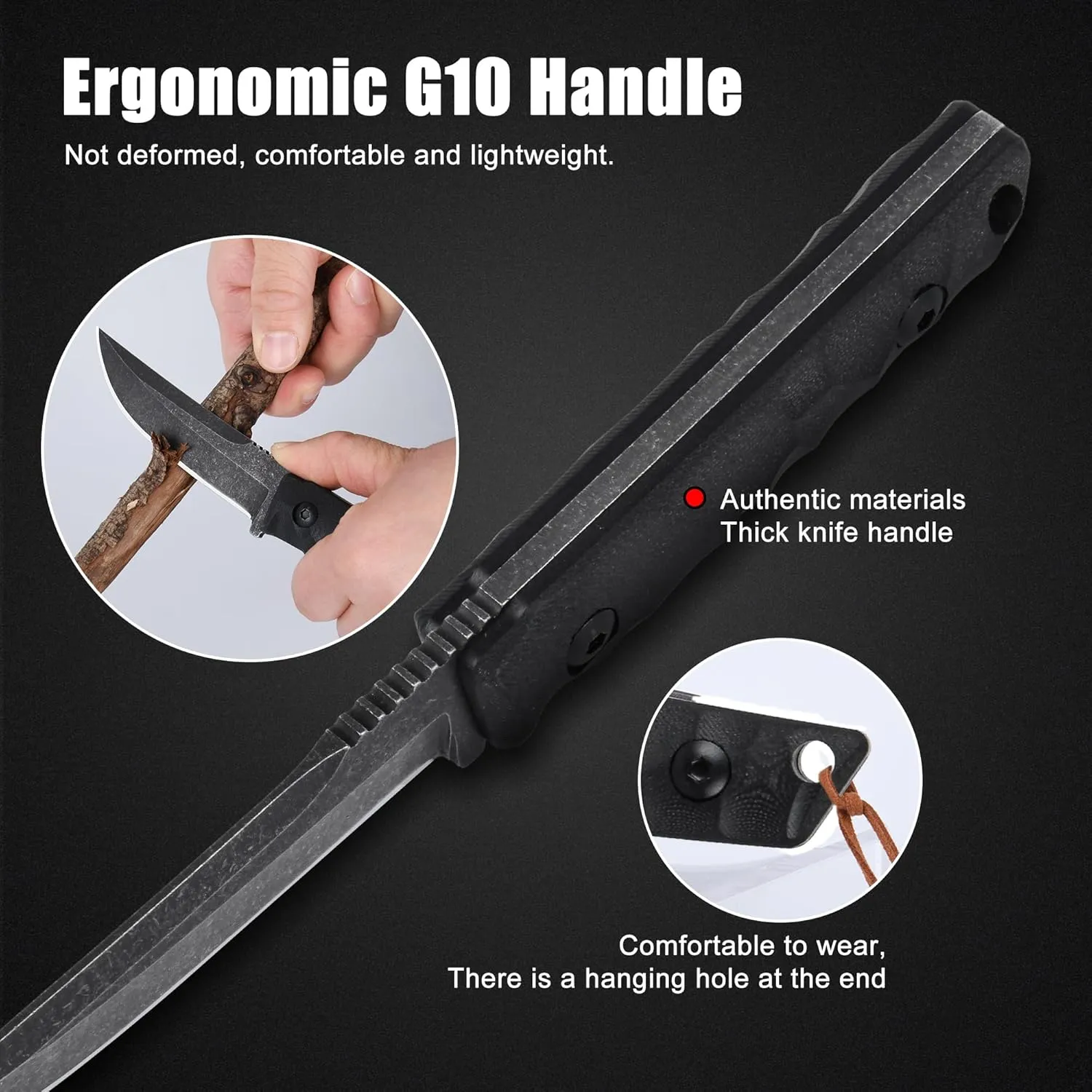 Fixed Blade Knife with Kydex Sheath, Full Tang Survival Hunting Knife 3.93in Blade Green G10 Handle for Outdoor Bushcraft Fishing Hiking Gifts for Men