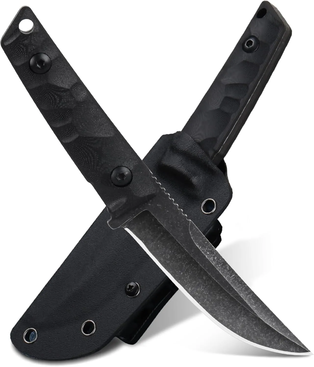 Fixed Blade Knife with Kydex Sheath, Full Tang Survival Hunting Knife 3.93in Blade Green G10 Handle for Outdoor Bushcraft Fishing Hiking Gifts for Men