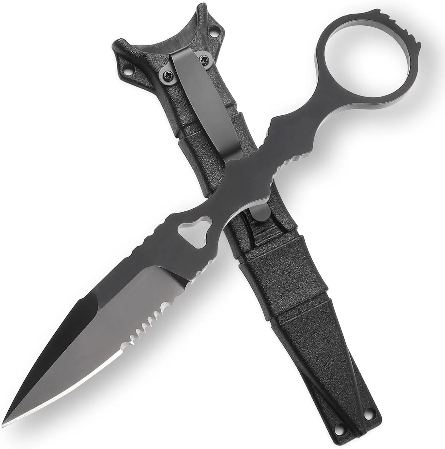 Fixed Blade Knife with Sheath, 440C Steel EDC Fixed Blade Knife with Sheath and Clip for Outdoor, Camping(Medium)