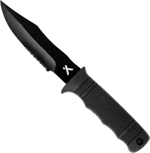Fixed Blade Survival Knife, Full Tang Survival Knife with Sheath, Clip, Partially Serrated for Camping, Outdoor, Hunting, Tactical for EDC - 4.8" Blade, Black