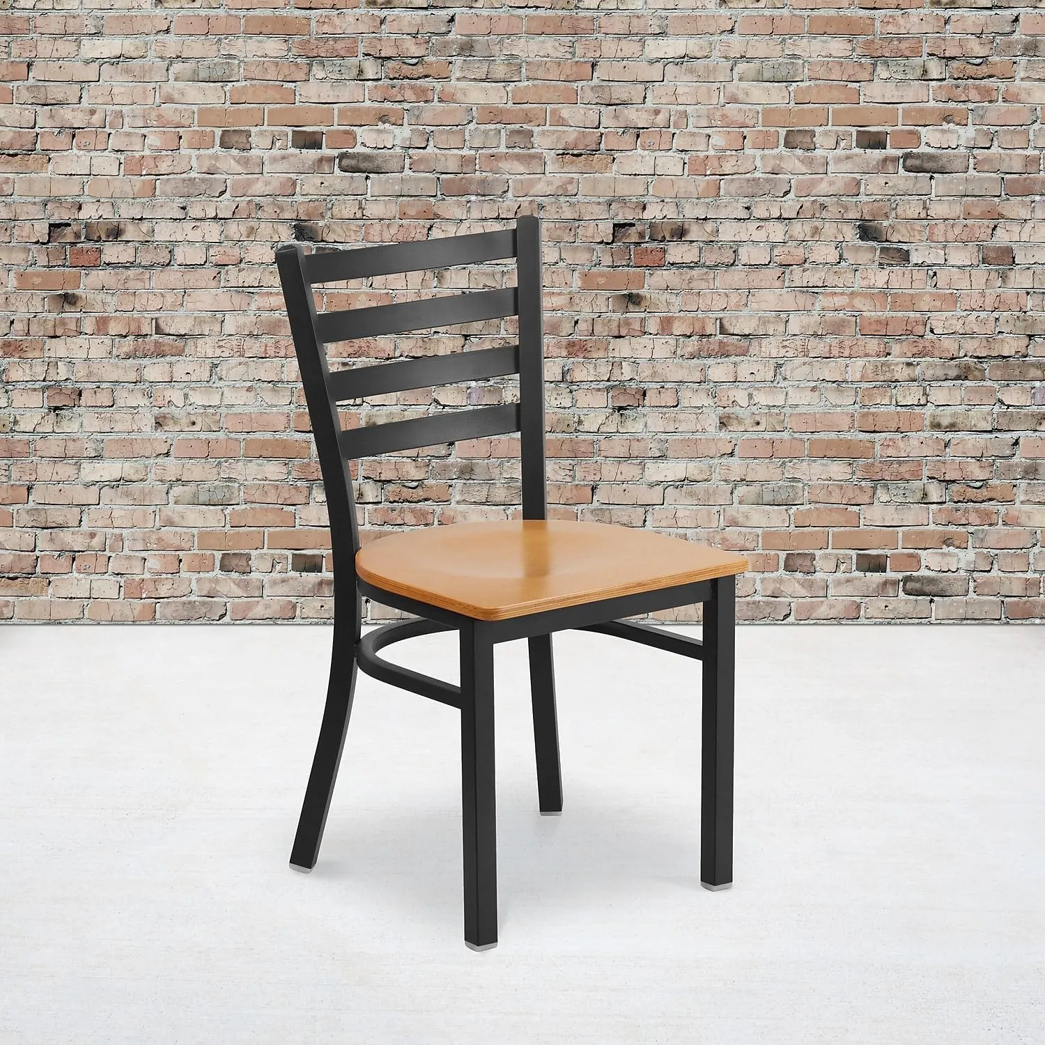 Flash Furniture 2 Pack HERCULES Series Black Ladder Back Metal Restaurant Chair - Natural Wood Seat