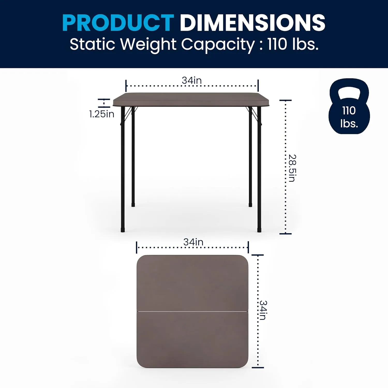 Flash Furniture Dunham 2.83' Square Plastic Folding Event Table with Carrying Handle, Bi-Fold Banquet Table for Indoor/Outdoor Events, Dark Gray