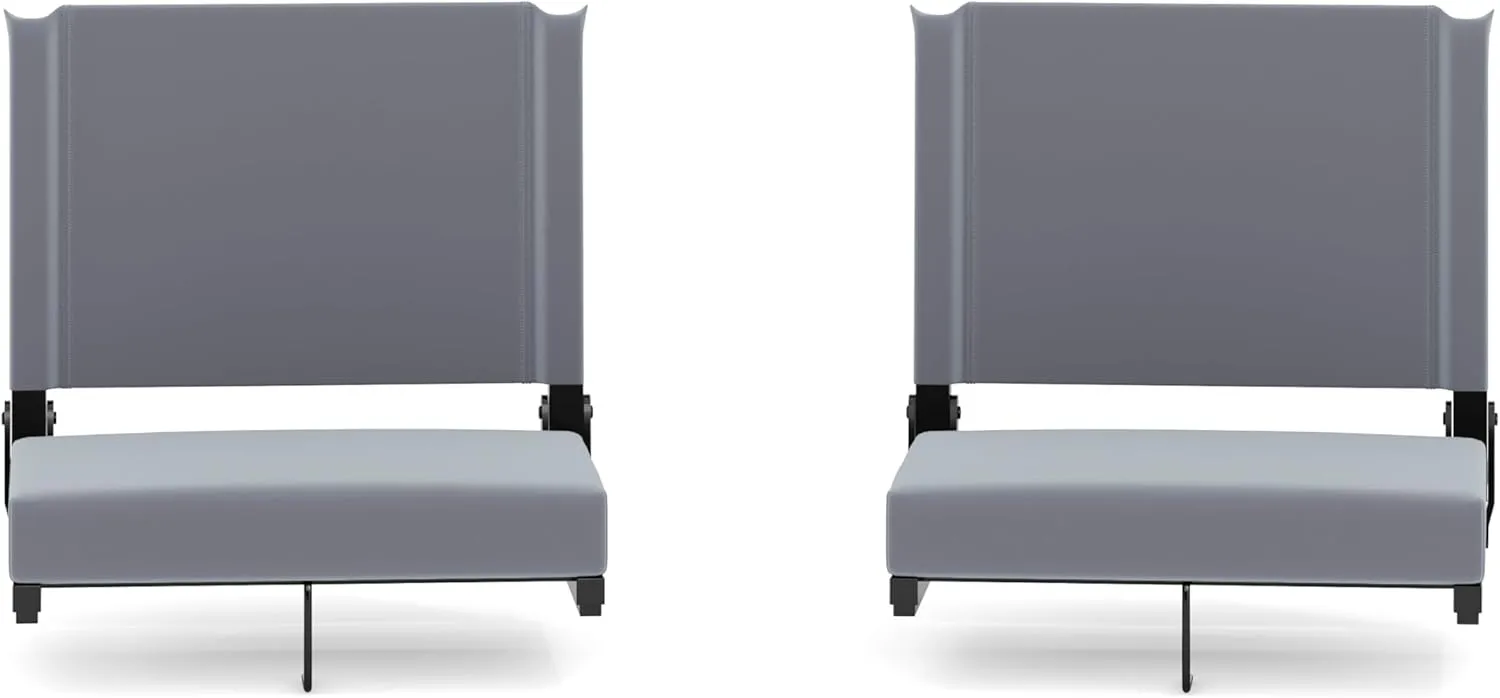 Flash Furniture Grandstand Portable Stadium Seats for Bleachers or Benches, Folding Padded Stadium Chairs with Handle, Pack of 2, 500 lb. Weight Capacity, Gray