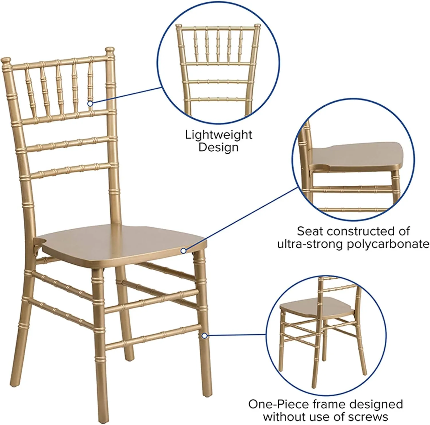 Flash Furniture Hercules Series Chiavari Chairs for Formal Events and Banquets, Commercial/Residential All-Occasion Event Chairs, Set of 2, Gold