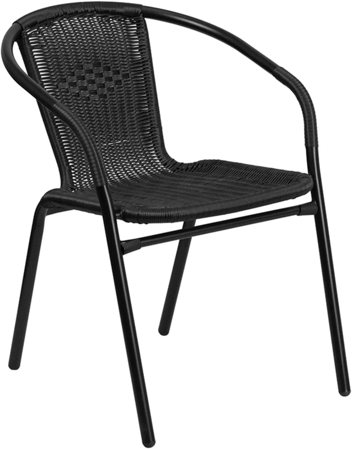 Flash Furniture Lila 28'' Round Glass Metal Table with Black Rattan Edging and 2 Black Rattan Stack Chairs