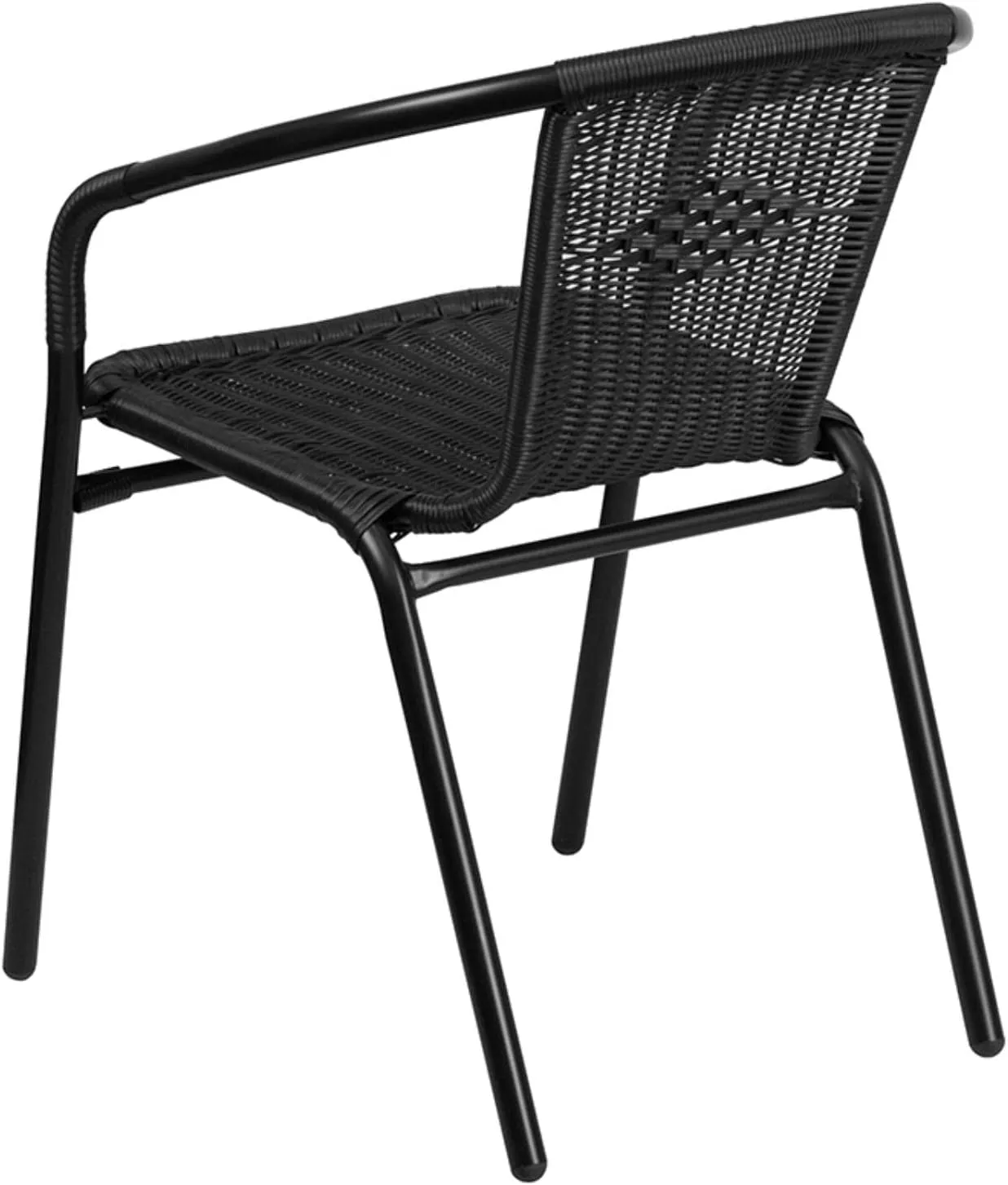 Flash Furniture Lila 28'' Round Glass Metal Table with Black Rattan Edging and 2 Black Rattan Stack Chairs