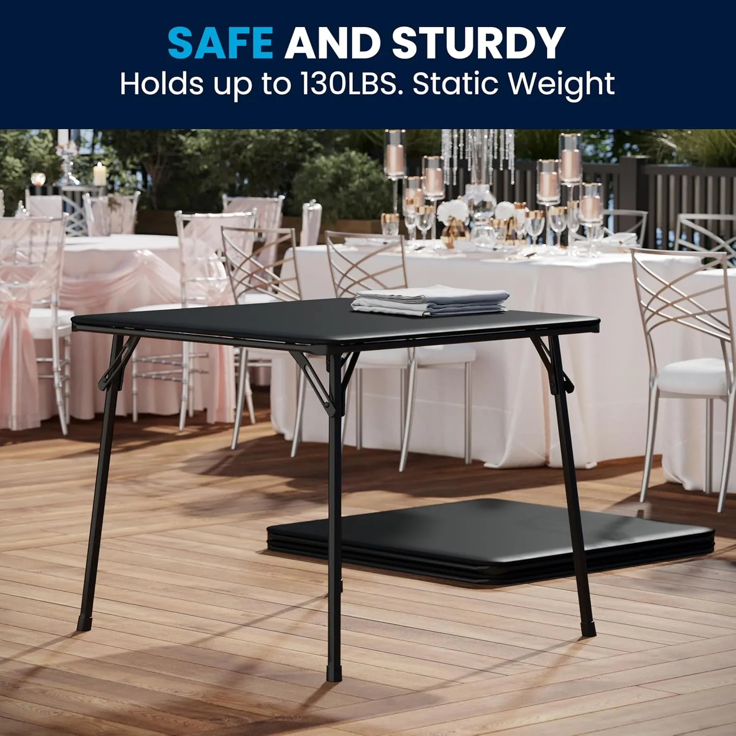 Flash Furniture Madelyn 33.5" Square Folding Multipurpose Card Table with Padded Vinyl Top, Portable Folding Game Table for 4 Players, Black