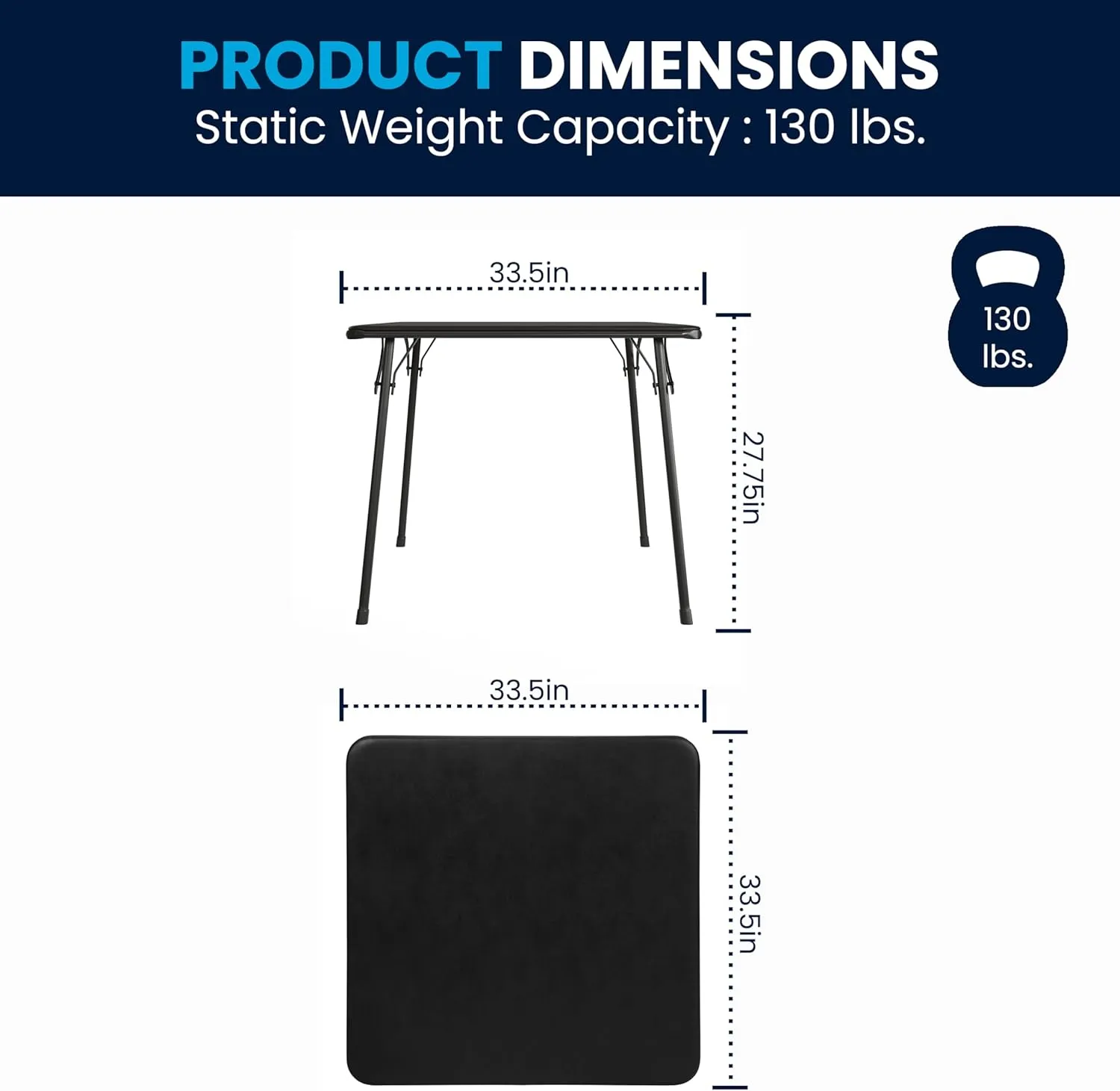 Flash Furniture Madelyn 33.5" Square Folding Multipurpose Card Table with Padded Vinyl Top, Portable Folding Game Table for 4 Players, Black