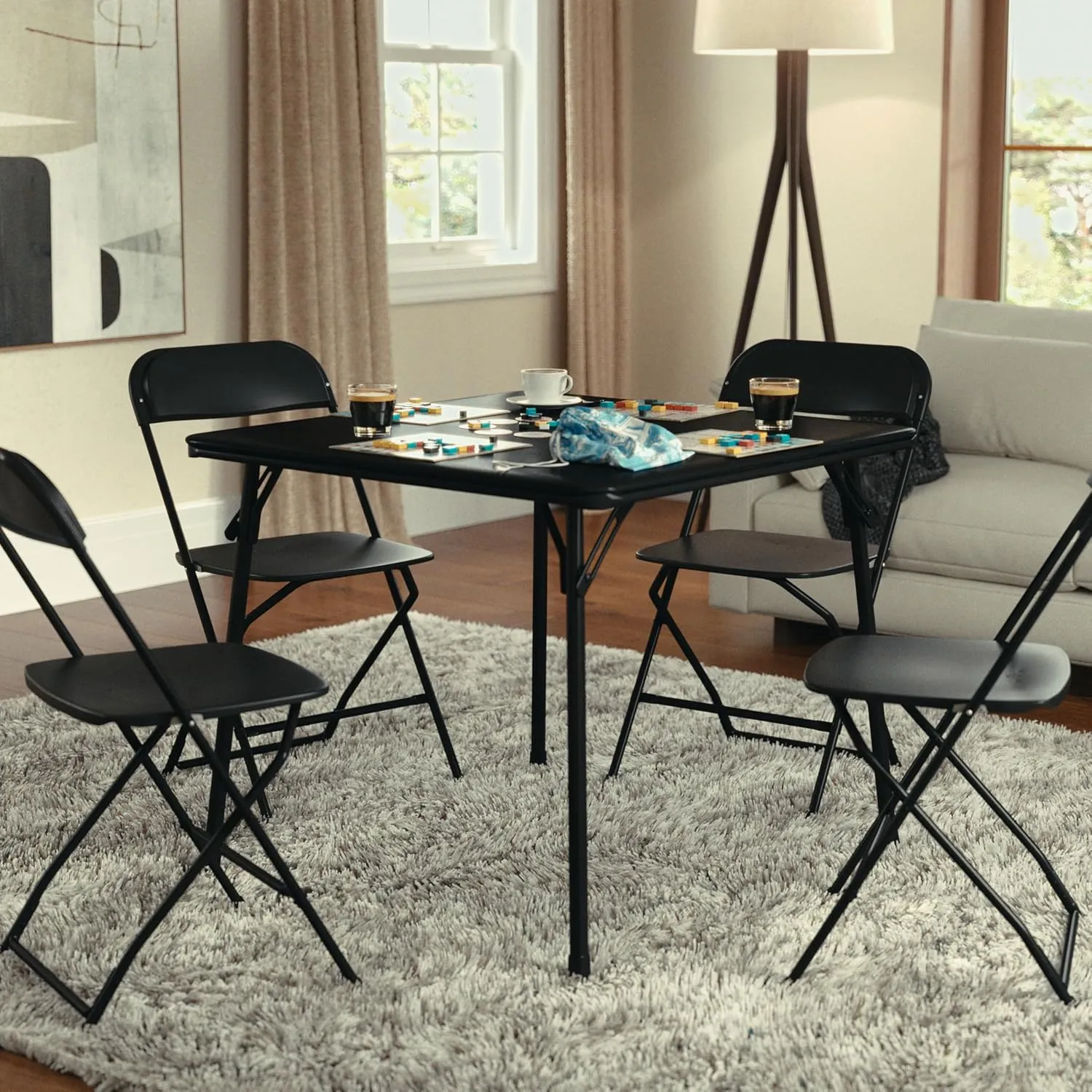 Flash Furniture Madelyn 33.5" Square Folding Multipurpose Card Table with Padded Vinyl Top, Portable Folding Game Table for 4 Players, Black