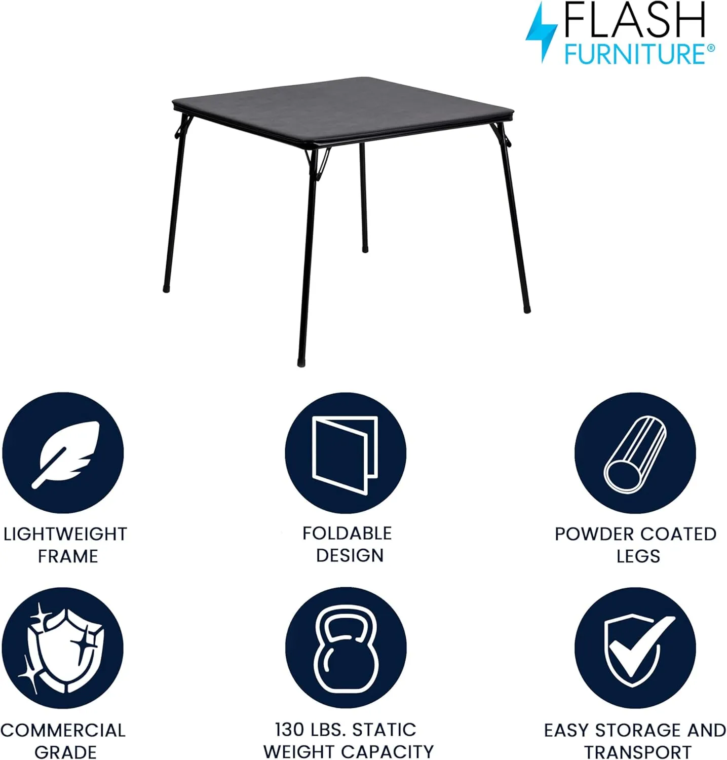 Flash Furniture Madelyn 33.5" Square Folding Multipurpose Card Table with Padded Vinyl Top, Portable Folding Game Table for 4 Players, Black