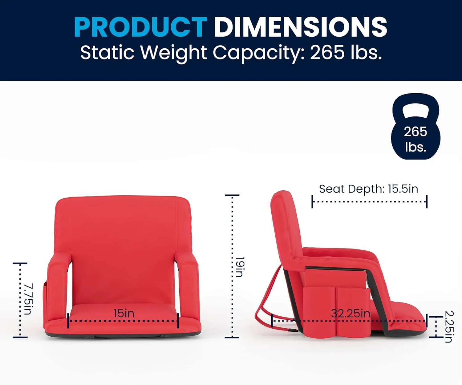 Flash Furniture Malta Portable Stadium Seats for Bleachers or Benches, Padded Stadium Chairs with Backpack Straps and Storage, Pack of 2, 265 lb. Weight Capacity, Red