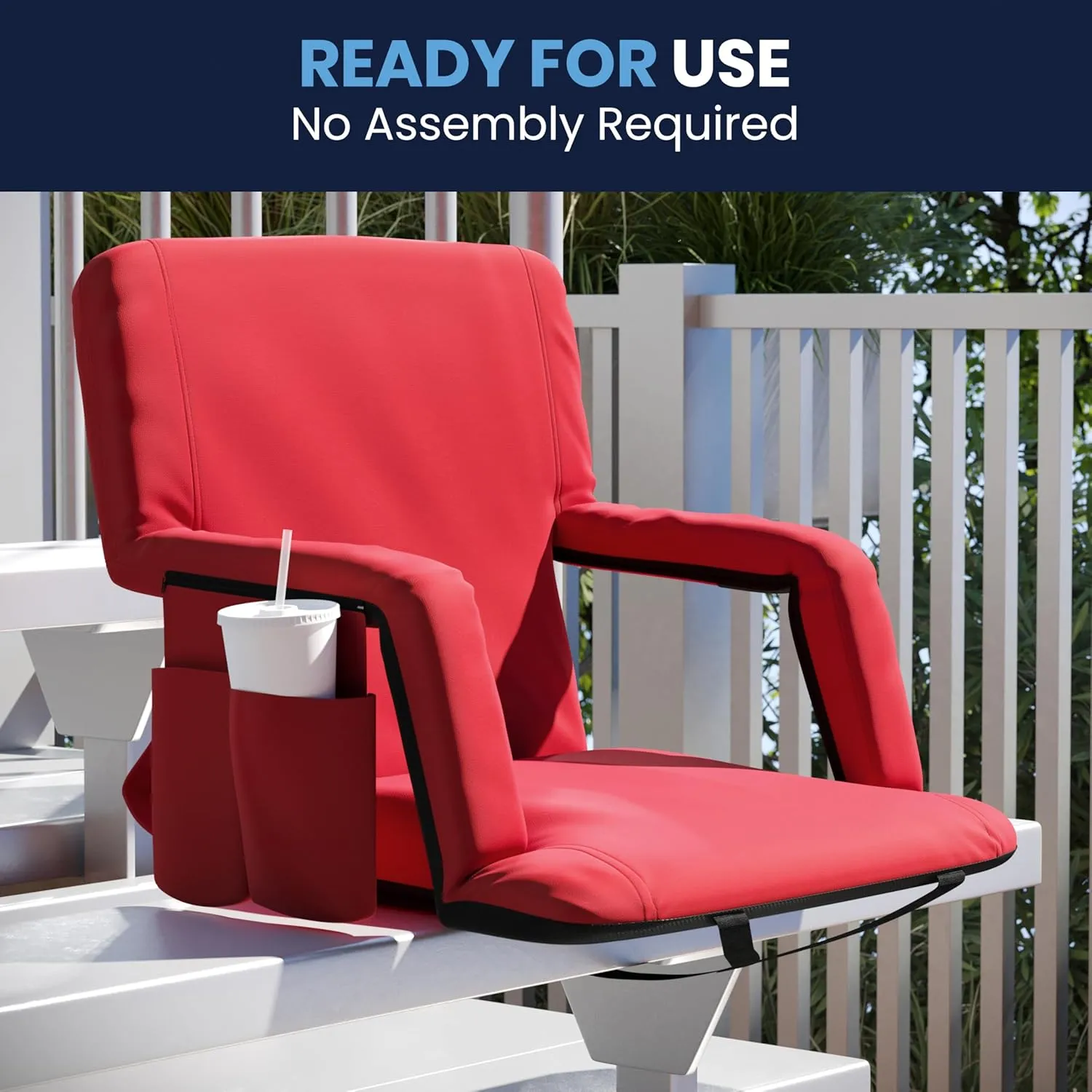 Flash Furniture Malta Portable Stadium Seats for Bleachers or Benches, Padded Stadium Chairs with Backpack Straps and Storage, Pack of 2, 265 lb. Weight Capacity, Red