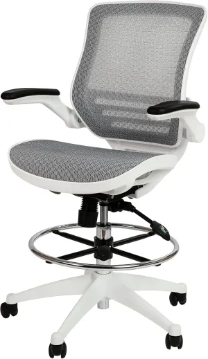 Flash Furniture Waylon Mid-Back Swivel Office Chair with Adjustable Foot Ring and Seat Height, Ergonomic Mesh Chair with Armrests, Gray/White