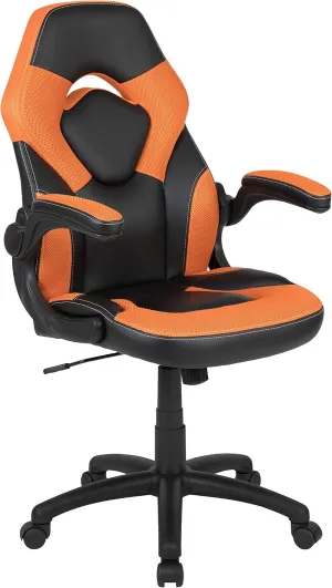 Flash Furniture X10 High-Back LeatherSoft Racing Style Gaming Chair with Flip-Up Arms, Ergonomic Padded Swivel Computer Chair, Orange/Black