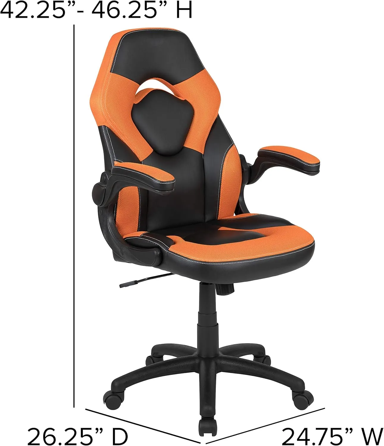 Flash Furniture X10 High-Back LeatherSoft Racing Style Gaming Chair with Flip-Up Arms, Ergonomic Padded Swivel Computer Chair, Orange/Black