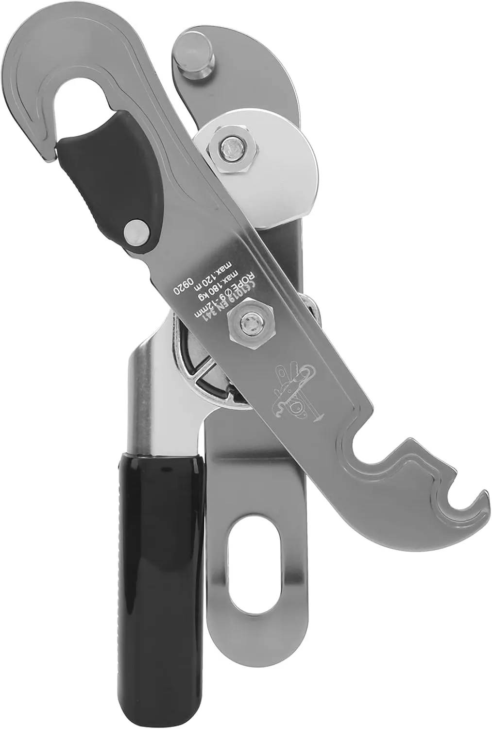 flexman Climbing Protection Stop Descender, 180KG Tensile Aviation Aluminum Climbing Rappelling Gear Ascender Device for 9~12mm Rope for Mountaineering Work at Height