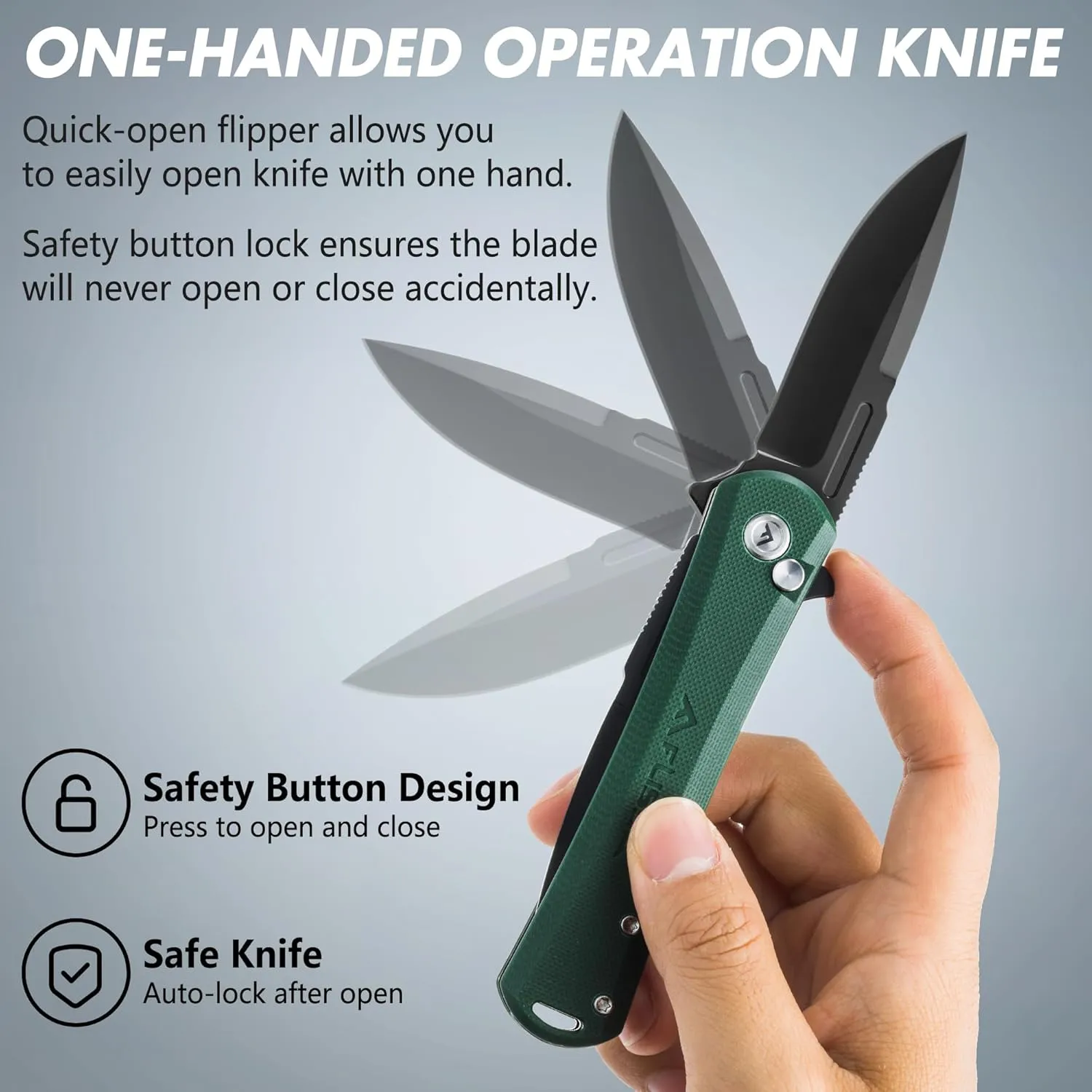 FLISSA Folding Pocket Knife, 4.5" G10 Handle EDC Knife with D2 Steel Blade, Button Lock and Pocket Clip, Tactical Knives for Men Women, Uesd for Outdoor, Survival, Hunting and Camping (Green)