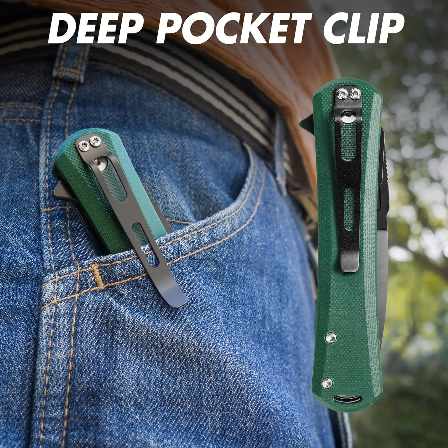 FLISSA Folding Pocket Knife, 4.5" G10 Handle EDC Knife with D2 Steel Blade, Button Lock and Pocket Clip, Tactical Knives for Men Women, Uesd for Outdoor, Survival, Hunting and Camping (Green)