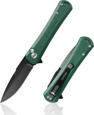 FLISSA Folding Pocket Knife, 4.5" G10 Handle EDC Knife with D2 Steel Blade, Button Lock and Pocket Clip, Tactical Knives for Men Women, Uesd for Outdoor, Survival, Hunting and Camping (Green)
