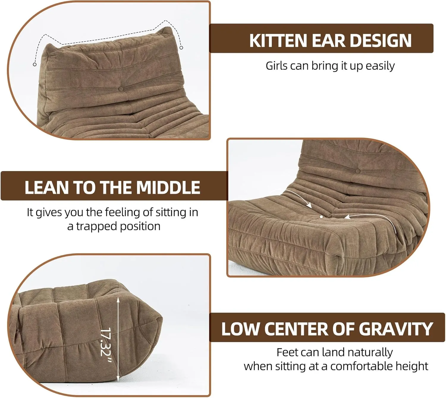 Floor Sofa Bean Bag Chair for Adults Fireside Bean Bag Lounger Memory Foam Chair for Home, Office, Apartment or Gaming Venue