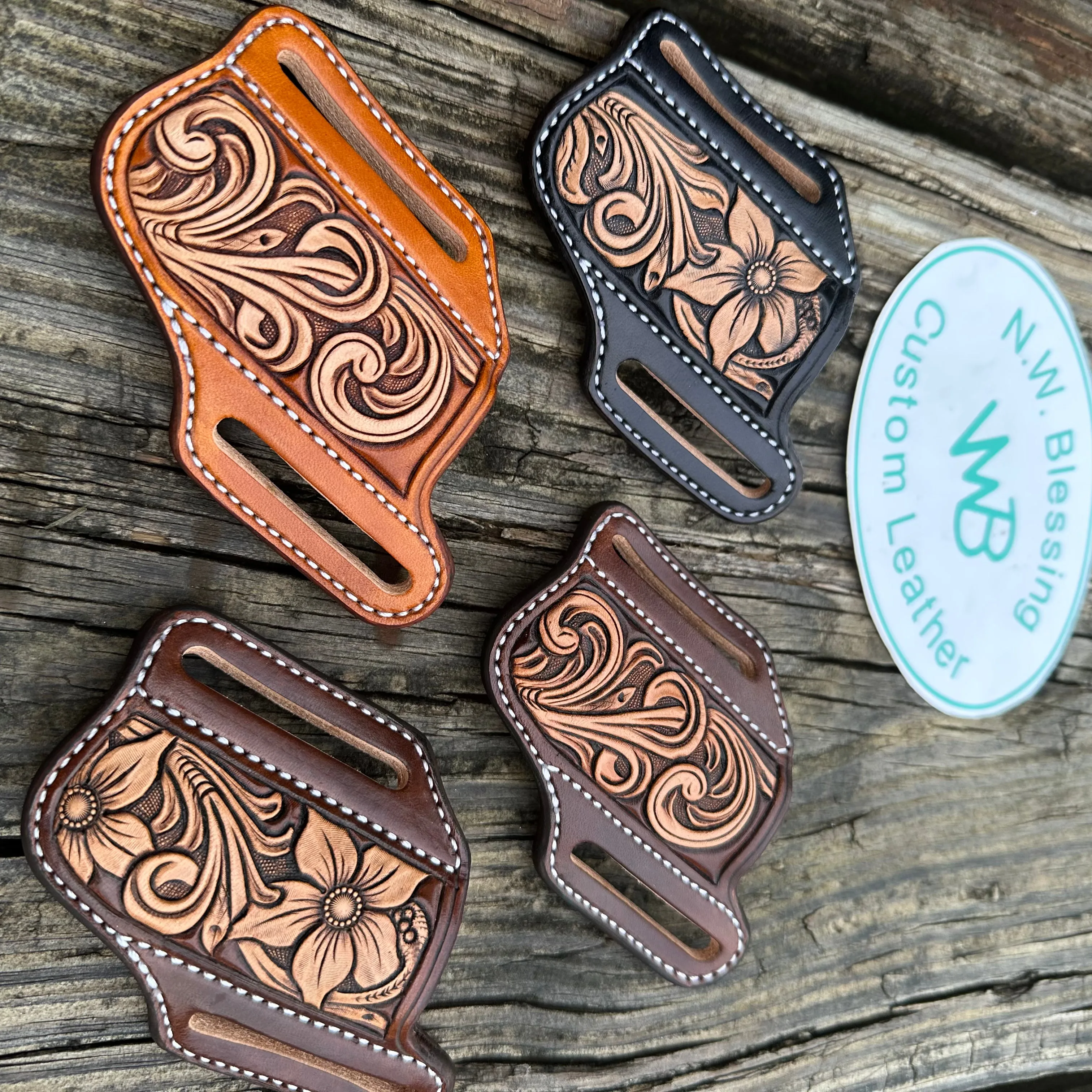 Floral Carved Folding Knife Sheath