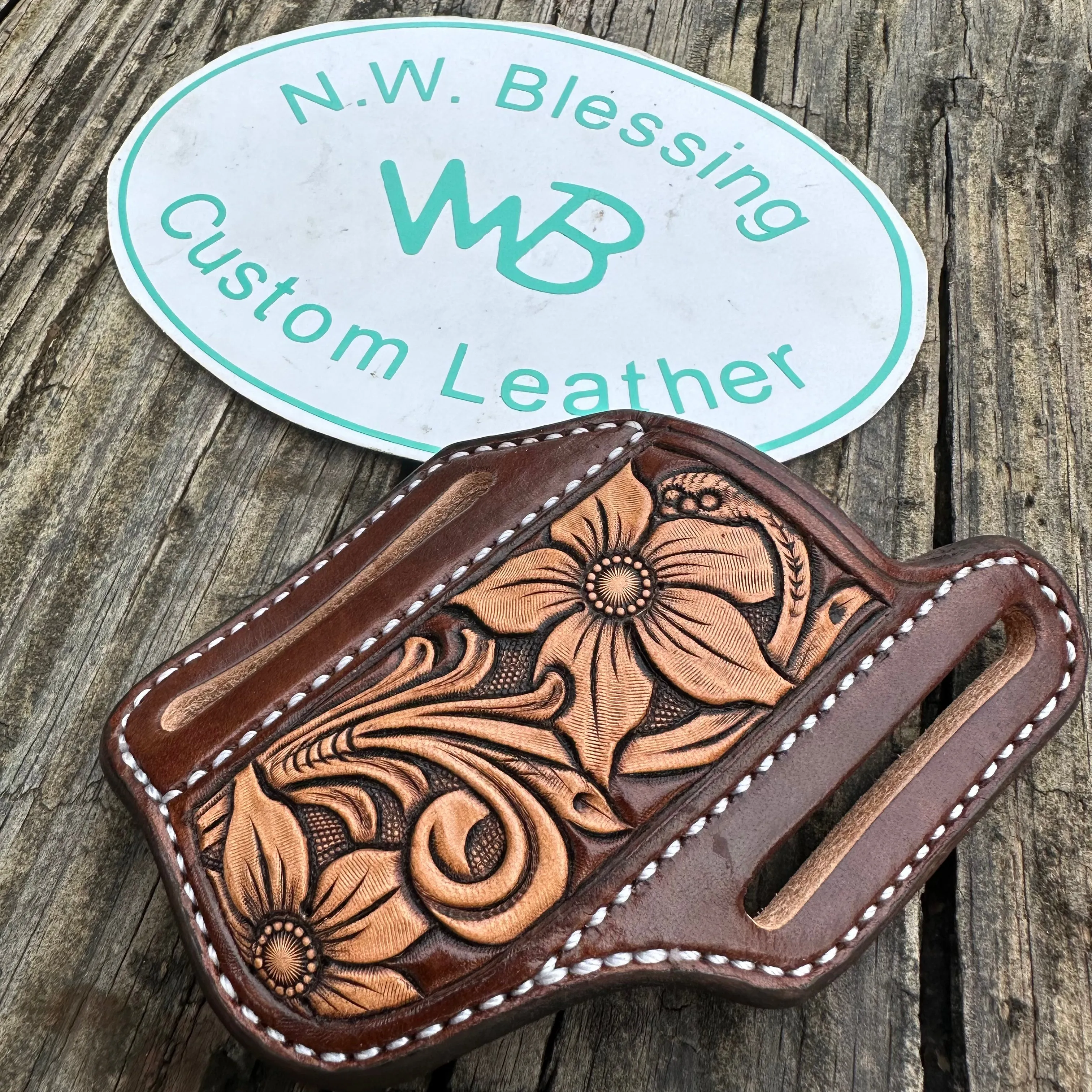 Floral Carved Folding Knife Sheath