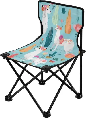 Flower Alpaca Portable Outdoor Folding Chair Anti-Slip Padded Oxford Cloth Stool Camping Chair Small for Beach Hiking Fishing Gardening Quad Camp Chair