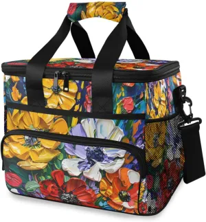 Flowers Tulip Tropical Cooler Bag Insulated Cooler Soft Sided Cooler 24 Can Portable Picnic Bag Large Leakproof Lunch Bag Box for Beach Grocery Camping Travel Car Men Women