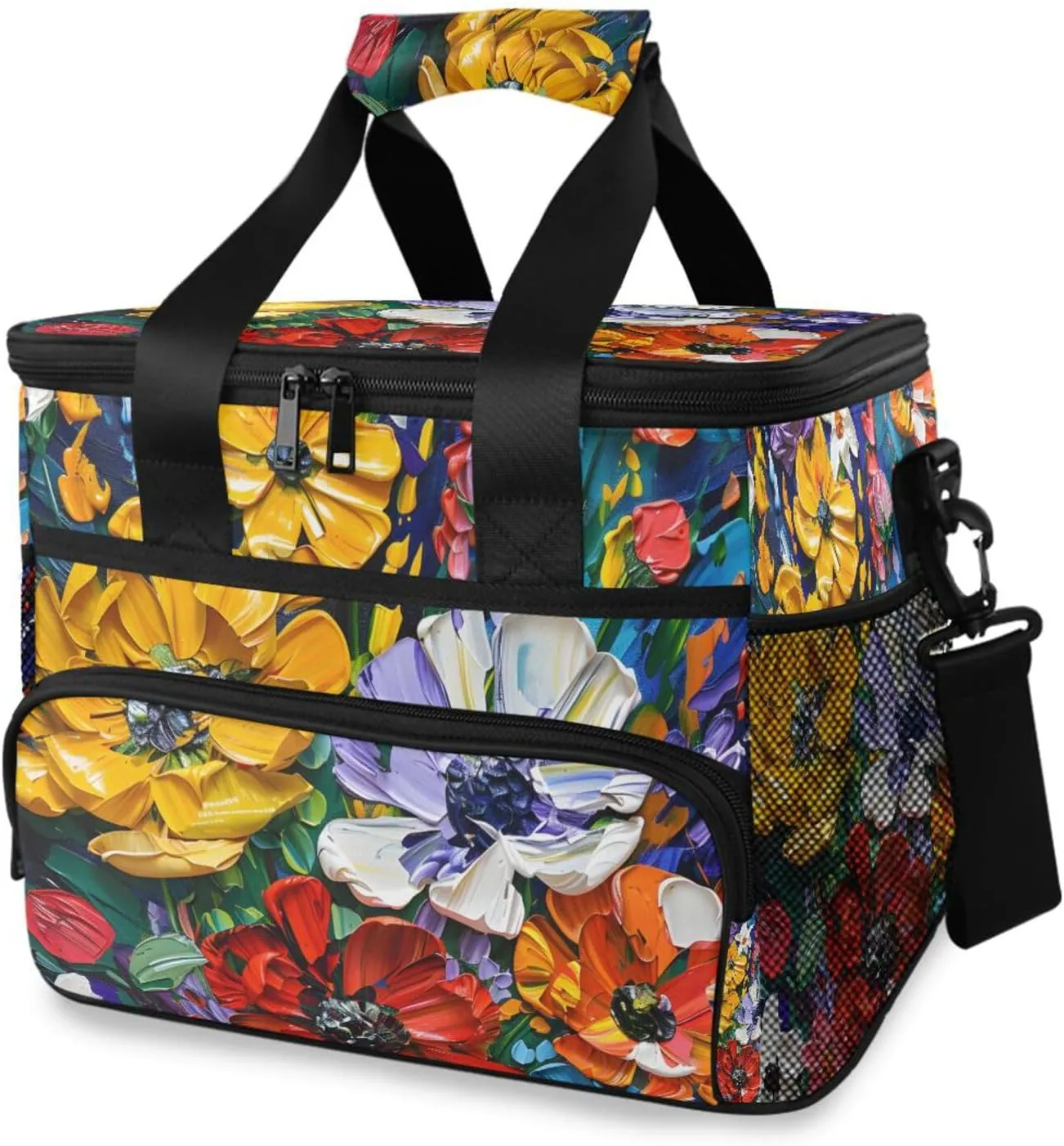 Flowers Tulip Tropical Cooler Bag Insulated Cooler Soft Sided Cooler 24 Can Portable Picnic Bag Large Leakproof Lunch Bag Box for Beach Grocery Camping Travel Car Men Women