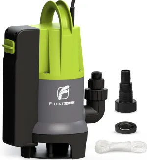 FLUENTPOWER 3/4HP Submersible Sump Pump, 3700GPH Utility Dirty Water Pump, Auto/Manual Control with 26.4 Ft Cord, Adapter, Check Valve and Rope for Basement Flood Cellar Pool Tub Garden Pond