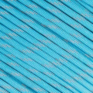 Fluorescent Reflective 550 Type III Guyline Tent Rope Camping Survival Cord High-Visibility Paracord (Reflective Neon Turquoise, 100 Feet)