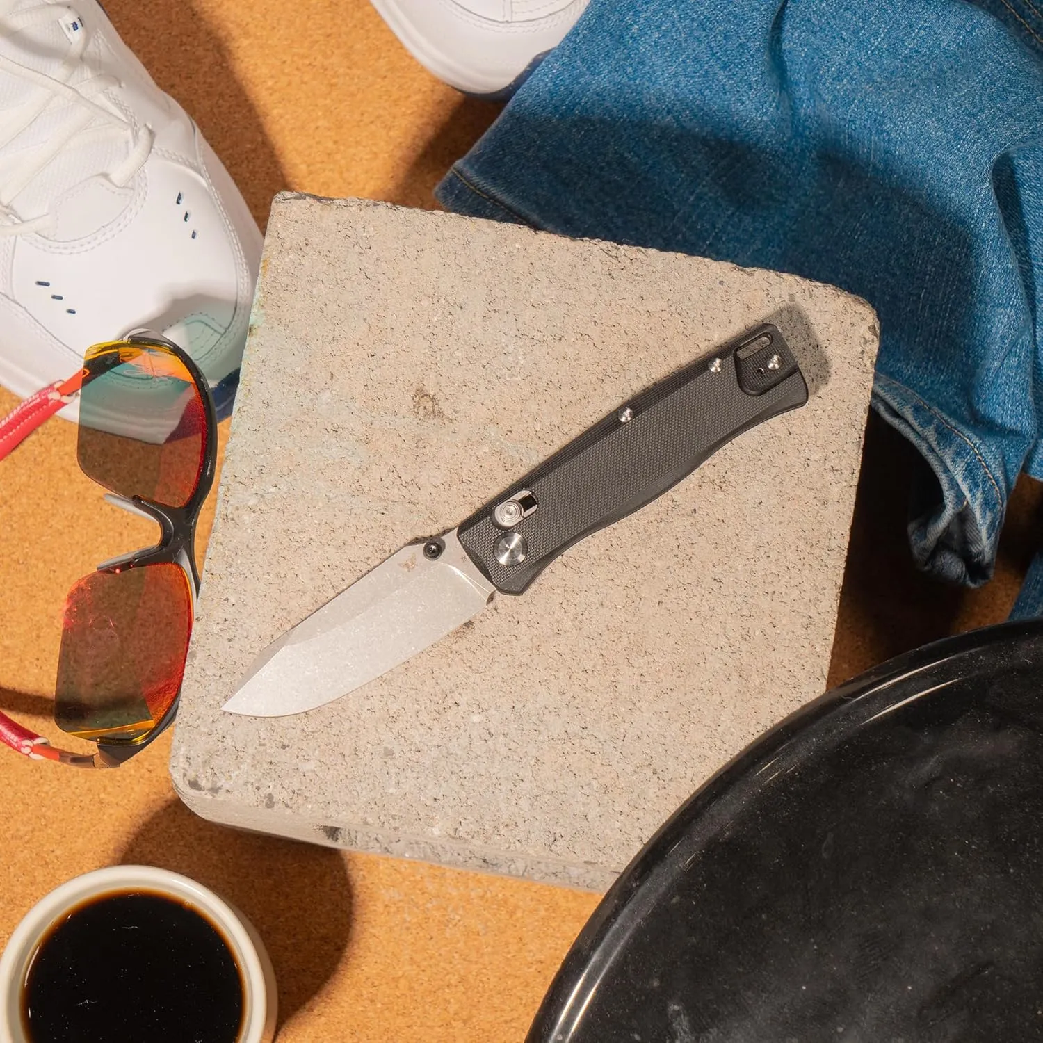 Flytanium BEEF - Durable, Versatile EDC Pocket Knife with G-10 Handle and D2 Steel Blade, Ambidextrous Crossbar Lock & Reversible Pocket Clip (Pitch Black/Black PVD)