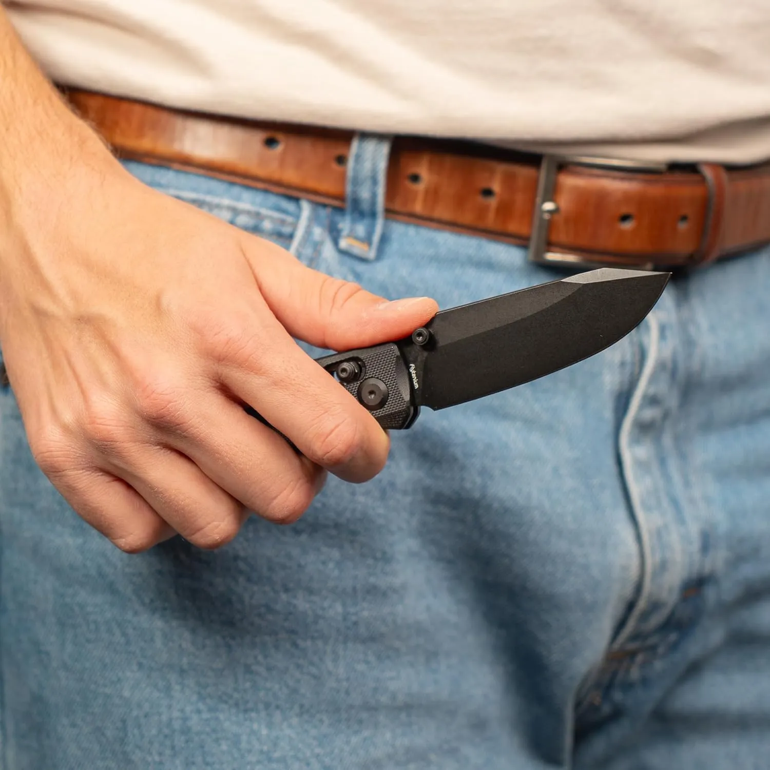 Flytanium BEEF - Durable, Versatile EDC Pocket Knife with G-10 Handle and D2 Steel Blade, Ambidextrous Crossbar Lock & Reversible Pocket Clip (Pitch Black/Black PVD)