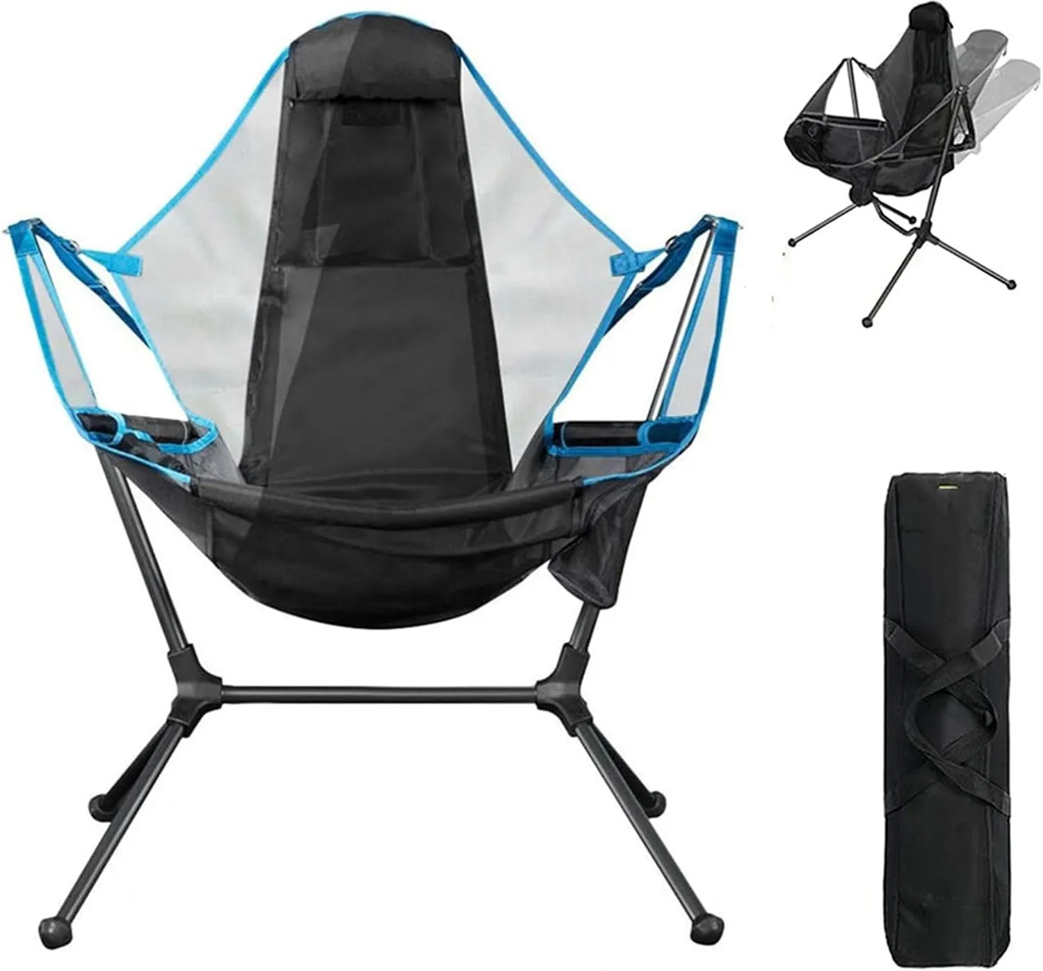 Foldable Hammock Moon Chair with Adjustable Backrest- Ultra Lightweight Portable Camping Chair for Outdoor, Beach, Picnic | 150kg Capacity, Quick Setup (Blue)