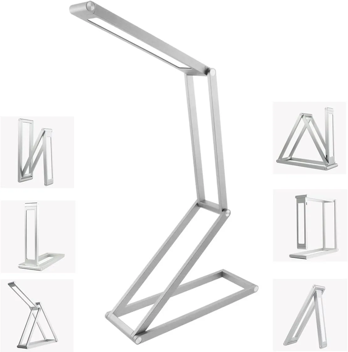Foldable LED Desk Light, Slim Portable Rechargeable USB Table Light, Eye-Caring Aluminium Alloy Table Lamps,for Home, Reading, Studying, Work, Travel (Silver)