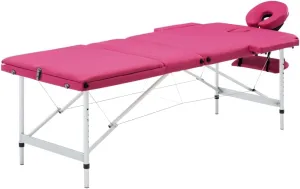 Foldable Massage Table with 3 Zones, Aluminum Frame, Adjustable Height, Portable Carrying Bag, Faux Leather Cushioned, Pink