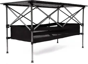 Foldable Outdoor Table with Aluminum Frame & Built-in Storage Basket, 120lb Capacity Roll-Up Table for Camping/Picnics/BBQ - Lightweight, Portable Design with Quick Assembly (Black：Rectangle)