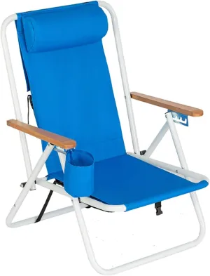 Foldable Recliner Beach Chair Oxford Cloth Beach/Outdoor Picnic Camping Game Adjustable Lightweight Space Saving Blue