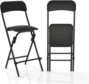 Folding Bar Stool with Back, Tall Folding Chair Leather Padded Portable Counter Height Foldable Chair, Collapsible Stool for Kitchen Bar - 2PC